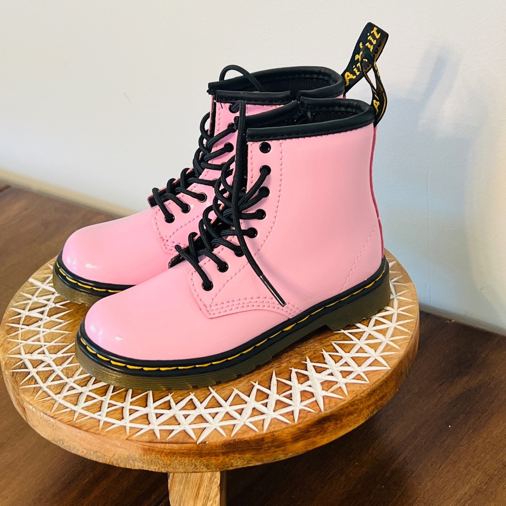 Dr. Martens 1460 T Pink Patent Lamper Leather Lace Up Zip Boots Kids Size 10 US